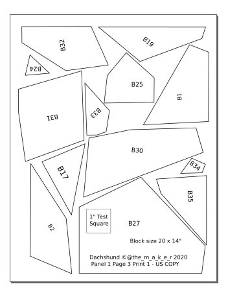 EPP Pattern template. Dachshund Dog Quilt Pattern. English Paper Piecing. PDF Download. Sewing Supplies. Quilting. Patchwork. image 6