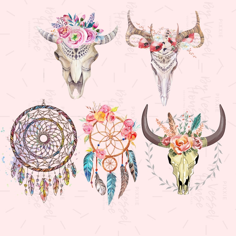 Download Cow Skull with Flowers SVG. Dream Catcher SVG. Longhorn skull | Etsy