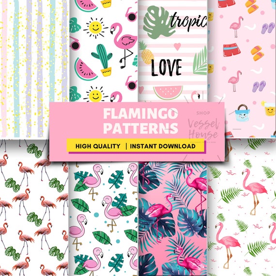 Download Tropical Flamingo Digital Paper Digital Paper Clipart Etsy