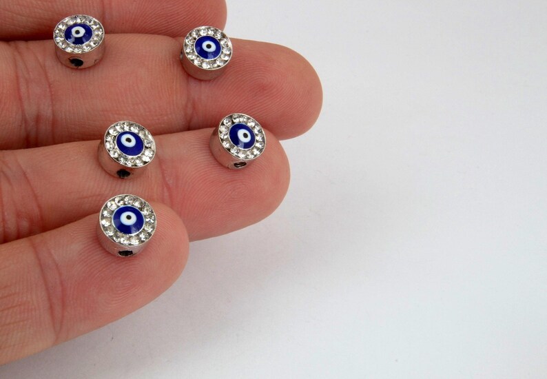 bead cross,Circular,8mm,SM-202338-2 Rhodium Plated Plated Evil Eye Figure
