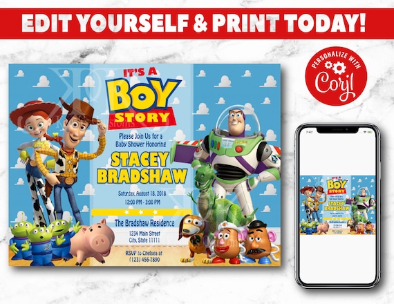 its a boy story baby shower invitations