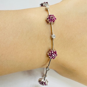 Ruby Flower and Diamond Bracelet in 18K white gold