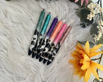 Handmade Glitter Inkjoy Gel Pens: Cowhide, Customizable, Refillable