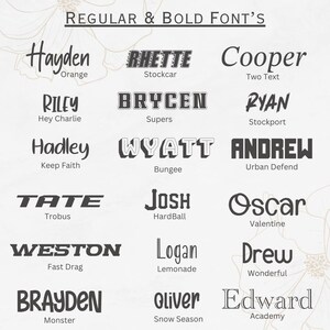 Może przedstawiać: Grafika prezentująca r&oacute;żne style czcionek, w tym "Hayden", "Rhett" i "Cooper". Każda czcionka jest wyświetlana z przykładowym słowem i nazwą stylu, jak "Orange" lub "Two Text". Obraz zatytułowany "Regular & Bold Fonts".