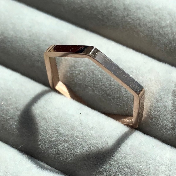 Minimalist Hexagon Ring: Rose Gold Honeycomb Stackable Ring