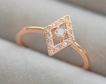 Rose Gold Diamond Shape Ring, Geometric Stacking Ring, Minimal CZ Diamond Ring, Boho Ring, Holiday/Valentine's Day  Gift, Gift for her/Mom