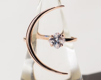 Rose Gold Mond Ring, Gold Halbmond Ring, verstellbarer Boho Ring, Minimal Mond Stern Ring, Urlaub/Valentinstag Geschenk für Sie/Mama/Familie