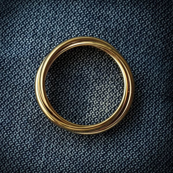 Gold Triple / Double Interlocked Ring • Feste Position ineinander verschlungene Ringe • Valentinstag Geschenk • Schmuck Geschenk für Sie / Mutter / Freund