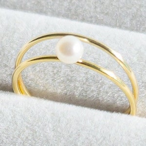 14K Gold Filled Pearl Ring Set: Dainty Stacking Rings