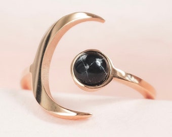 Gold Mond Stern Ring, Rose Gold Stein Stern Halbmond Ring, zierlicher Mond Stern Ring, Celestial Ring, Valentinstag Geschenk, Geschenk für sie/mama