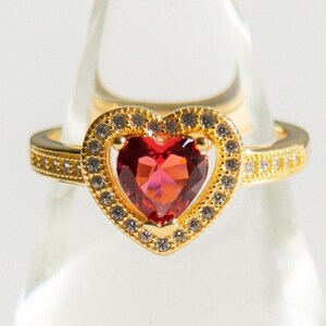Gold Heart Ring, Ruby Heart Ring, CZ Diamond Heart Ring, Adjustable Boho Ring, Minimalist Art Deco Ring, Valentine&#39;s Day  Gift For Her