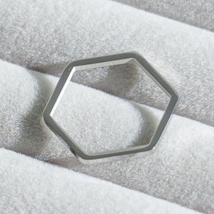 Minimalist Hexagon Ring: Silver Titanium Steel Stackable Band