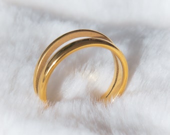 Gold Double Band Ring: Minimalist Stacking Ring