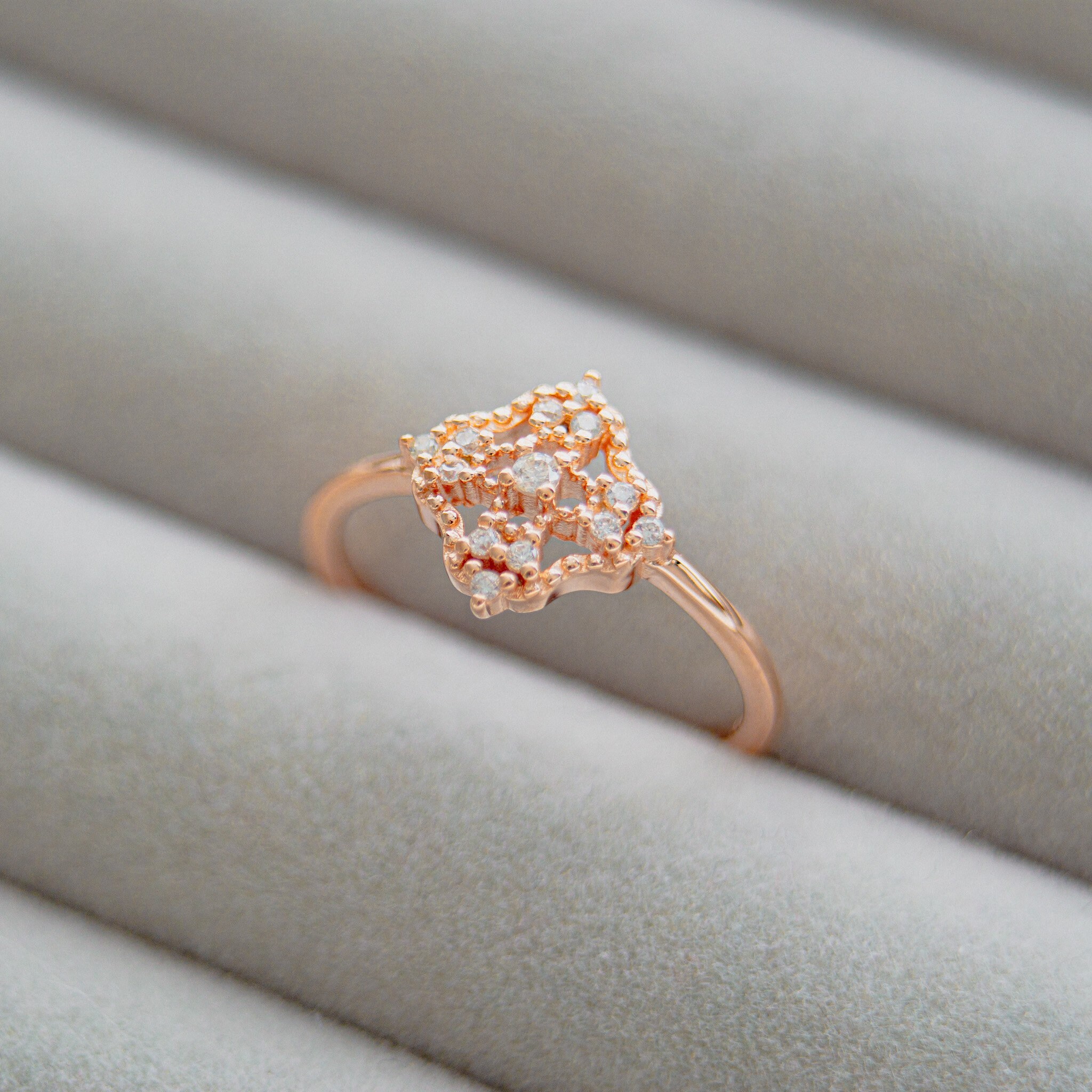 Square Diamond Ring Set, Diamond Engagement Ring Set