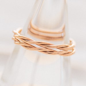 Dainty Rose Gold Twisted Ring Set: Minimalist Stackable Bands