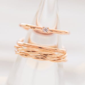 Rose Gold Stacking Ring Set: CZ Diamond, Minimalist Rings