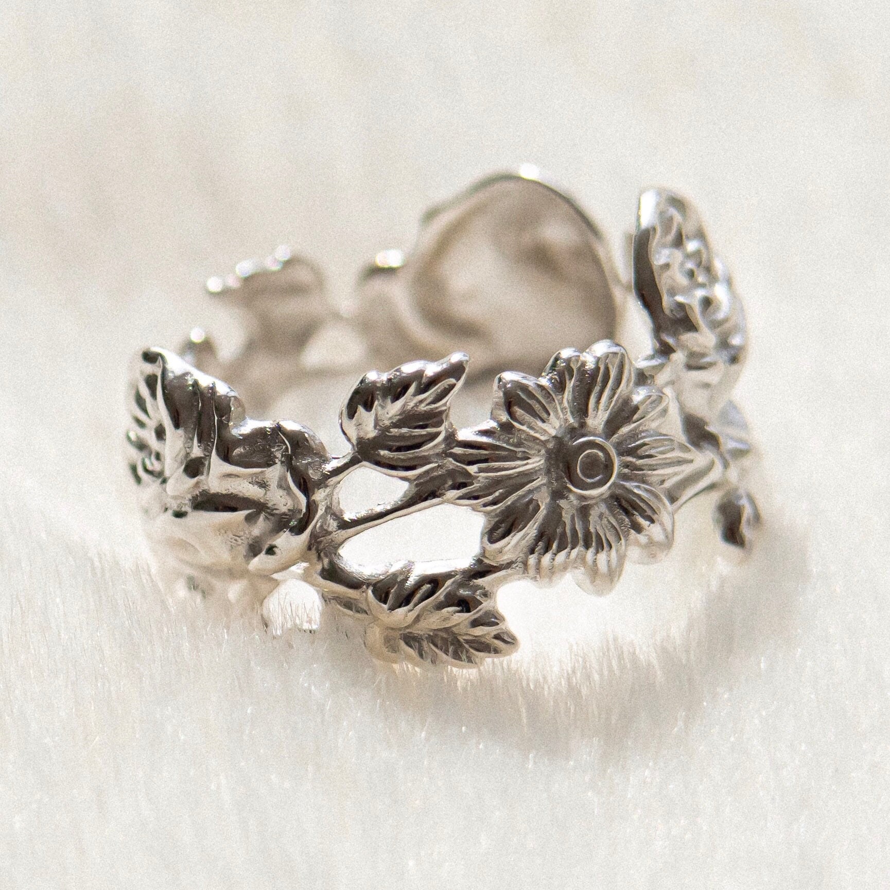 Silber Rose Ring, Silber Blumenring, Bold Art-Deco-Ring, Silber Blumenring, Valentinstag Geschenk für sie, Geschenk für Mutter / Familie / Freund
