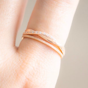 Rose Gold Stacking Ring Set: CZ Diamond Stainless Steel Bands