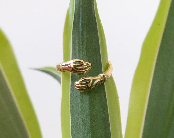 Gold Hands Ring, Hug Ring, Adjustable Hand Holding Ring, Art Deco Ring ...
