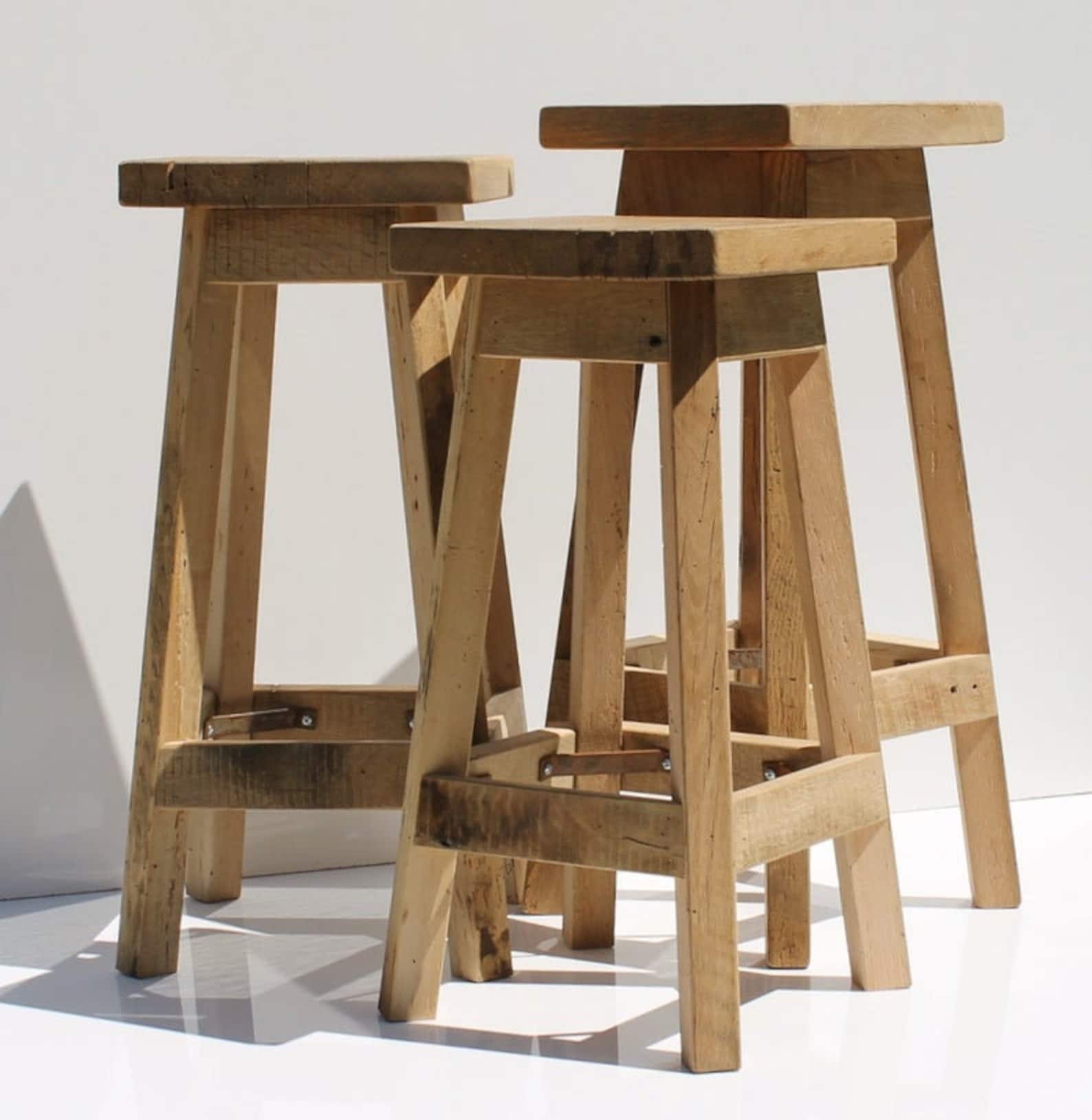 Rustic Bar Stool Reclaimed Barn Wood raw W/square Top Etsy