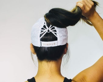 WHITE High Ponytail Hat - UPF50 - Women Baseball Hat - SunGoddess Hat - Ponytail Baseball Hat - Women Hat - Ponytail hat - Female Fitted Hat