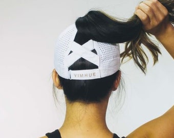 WHITE High Ponytail Cap - UPF50 - X-Boyfriend - Women Baseball Cap - Women Adjustable Ponytail hat - High pony cap -Pony cap -Female cap