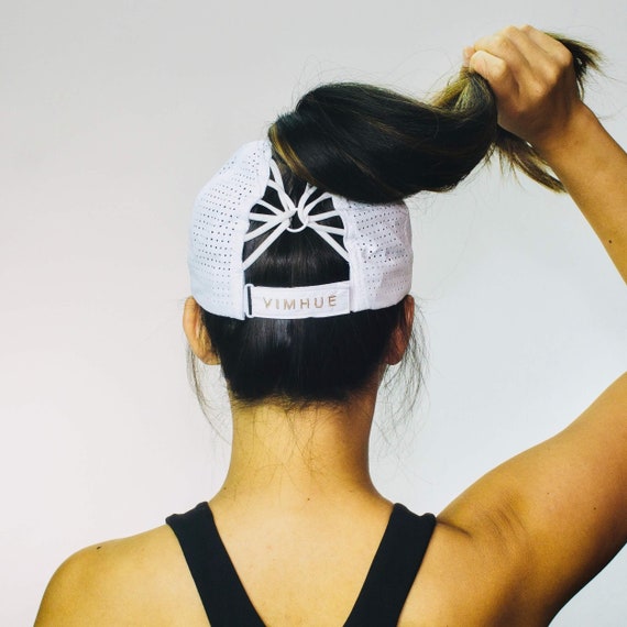 WHITE High Ponytail Hat UPF50 Women 