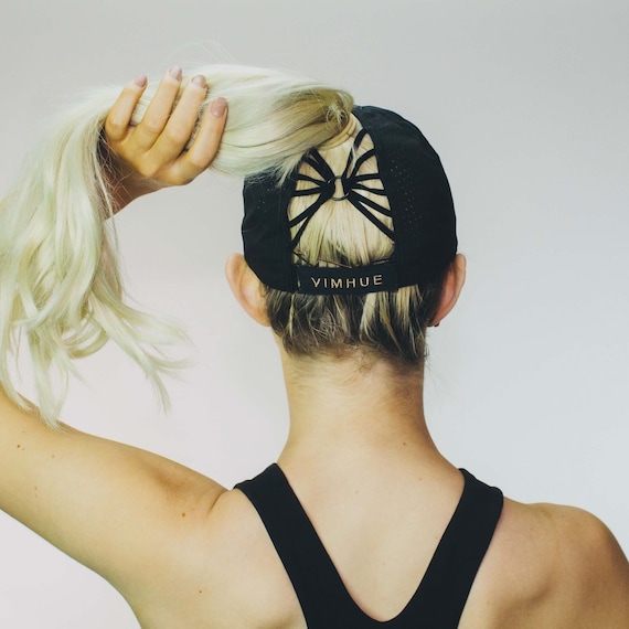 BLACK High Ponytail Cap UPF50 Women 