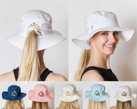 VIMHUE Femmes Sun Goddess Big Brim Bucket Hats Queue de cheval