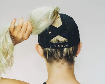 BLACK High Ponytail Cap - UPF50 - X-Boyfriend - Women Baseball Cap - Women cap- Adjustable Ponytail hat- High pony cap- Pony cap- Female cap