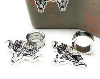 Acrylic Death Moth Ram 316l Surgical steel Screw Fit Dangle Tunnel available in 6mm (2GA) - 30mm (1.18") Halloween