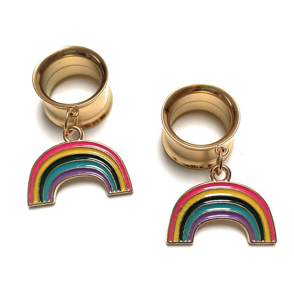 Rainbow 316l Surgical steel Screw Fit Dangle Tunnel available in 6mm (2GA) - 30mm