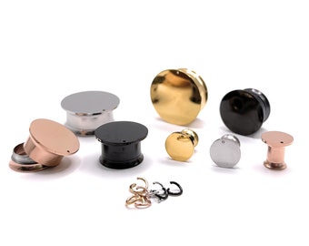 Concevez vos propres bouchons d'oreille pendants à vis avec ces bouchons d'oreille DIY en argent, or noir ou or rose. Calibre 6 mm (0GA) – 25 mm (1").