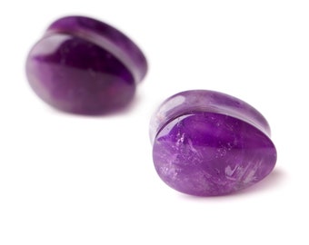 Purple Amethyst Stone Glass / Stone Teardrop Stone Saddle Plugs, Gauges. 6mm (2GA) - 25mm (1")