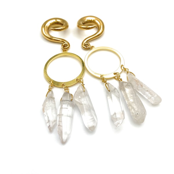 Gold Clear Glass Gems Ear Hangers / weights 316l Steel Ear Weight  / Spiral / Taper 4mm, 6mm (2GA), 8mm (0GA) and 10mm (00GA)
