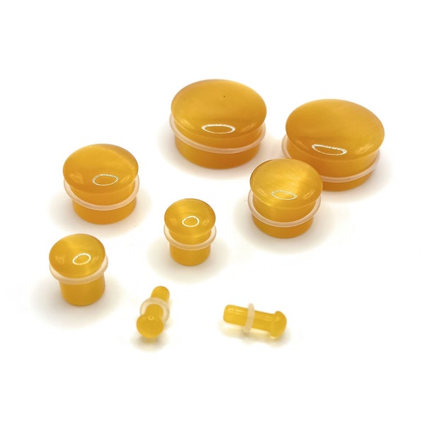 Bright Yellow Glass Stone Single flared Plug with O ring available in sizes 4mm - 16mm (5/8") dead stretching Glitter