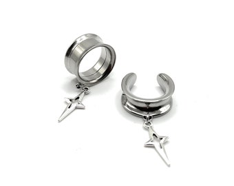 Simple Elegant Star Silver 316l Surgical steel Screw Fit Dangle Ear Tunnel available in 3mm (8GA) - 30mm (1.18") Gauges,