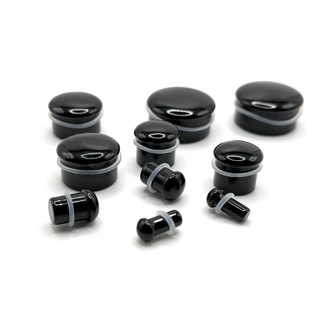 Flared Plug Black Obsidian Glass Single Flared Plug: Sizes 4mm - 25mm - Etsy