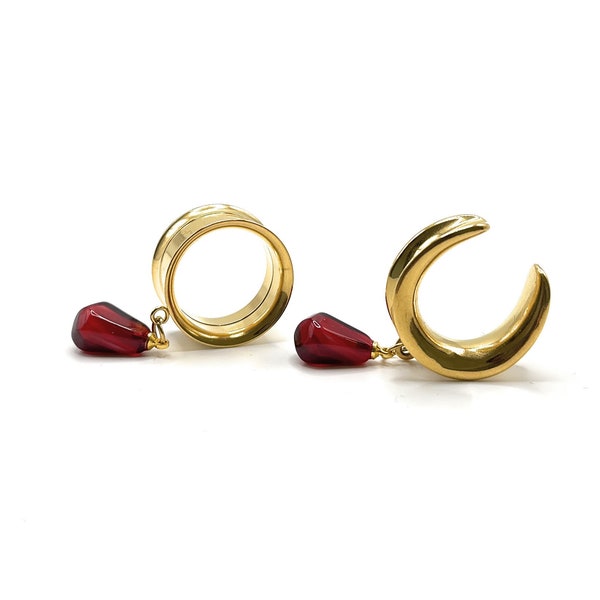 Pomegranate Fruit Seed Gold 316l Surgical steel Screw Fit Dangle Ear Tunnel available in 3mm (8GA)- 30mm (1.18") Gauges