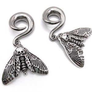 Silver Death Moth / Butterfly Ear Hangers / weights 316l Steel Ear Weight 4mm, 6mm (2GA), 8mm (0GA) and 10mm (00GA)