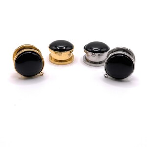 Black Pearl Dangle Ear Plugs: Silver or Gold DIY Gauges (6mm-25mm)