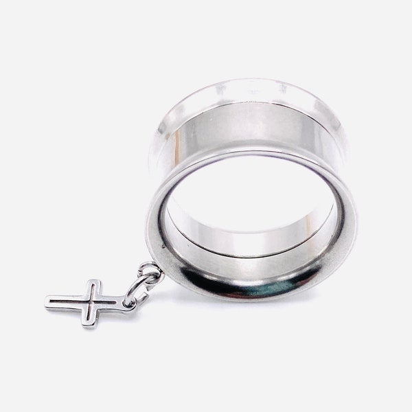Petite Silver Cross / Crucifix  316l Surgical steel Screw Fit Dangle Tunnel / Plugs / Gauges available in 3mm (8GA) - 30mm (1.18")