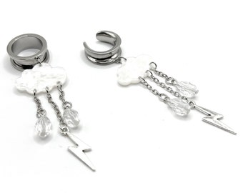 Pearl Cloud Dangle Ear Tunnels: Surgical Steel Gauges