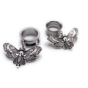 Death Moth Dangle Tunnel Plug – Surgical Steel Screw Fit