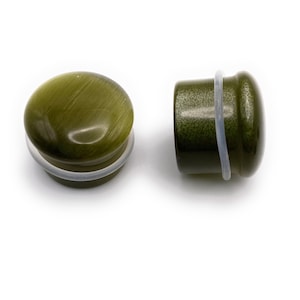 Plugue alargado simples com pedra olho de gato verde terra (3 mm-16 mm)