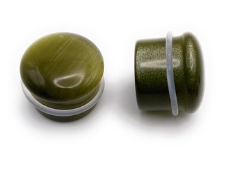 Earth Green Cats Eye Stone Single Flared Plug (3mm-16mm)