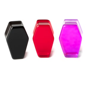 Tappi per le orecchie a forma di bara in vetro viola, nero o rosso di Halloween da 6 mm a 25 mm