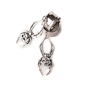 Silver Surgical Steel Skull Spider Halloween Screw Fit Dangle Tunnel