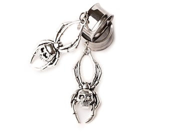 Silver Surgical Steel Skull Spider Halloween Screw Fit Dangle Tunnel