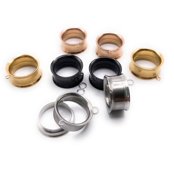 Entwerfen Sie Ihre eigenen baumelnden, doppelt ausgestellten, schraubbaren Baumeln mit DIY-Tunneln in Silber, Gold, Schwarz oder Roségold, 3 mm (8GA) – 30 mm (1,18 Zoll).